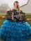 Dynamic Blue And Black Lace Up Off The Shoulder Embroidery and Ruffled Layers 15th Birthday Dress Organza Sleeveless