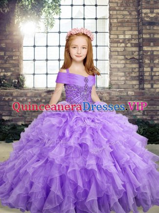 Organza Sleeveless Floor Length Glitz Pageant Dress and Beading and Ruffles
