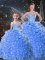 Customized Blue Sleeveless Beading and Ruffles Floor Length Sweet 16 Quinceanera Dress