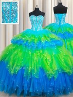 Sleeveless Tulle Floor Length Lace Up Quinceanera Gown in Multi-color with Beading and Ruffled Layers(SKU PSSW0524BIZ)