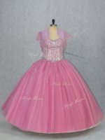 New Style Beading Vestidos de Quinceanera Pink Lace Up Sleeveless Floor Length(SKU PSSW1036-6BIZ)