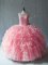 Pink Lace Up Scoop Beading and Ruffles Quinceanera Gown Organza Sleeveless