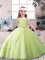 Best Sleeveless Floor Length Beading Lace Up Glitz Pageant Dress with Yellow Green and Pink And White