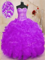 Popular Sequins Sweetheart Sleeveless Lace Up Quince Ball Gowns Purple Organza(SKU PSSW0201-5BIZ)