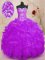 Popular Sequins Sweetheart Sleeveless Lace Up Quince Ball Gowns Purple Organza