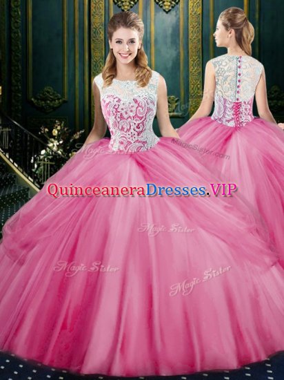 High Quality Scoop Pick Ups Floor Length Ball Gowns Sleeveless Rose Pink Quinceanera Gown Zipper - Click Image to Close