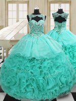 Spectacular Scoop Apple Green Sleeveless Beading and Ruffles Lace Up Quinceanera Dress(SKU PSSW0567BIZ)
