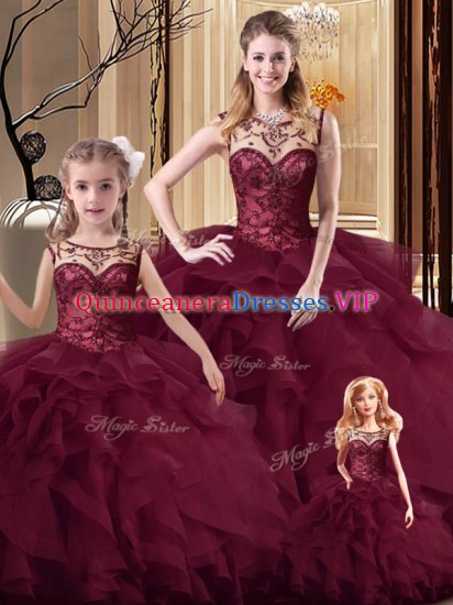 Sleeveless Brush Train Beading and Ruffles Lace Up Quinceanera Dress - Click Image to Close