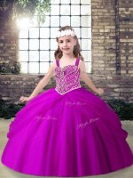Customized Straps Sleeveless Lace Up Little Girl Pageant Gowns Fuchsia Tulle(SKU PAG1242-1BIZ)