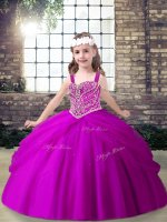 Customized Straps Sleeveless Lace Up Little Girl Pageant Gowns Fuchsia Tulle(SKU PAG1242-1BIZ)