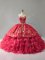 Floor Length Red 15th Birthday Dress Sweetheart Sleeveless Lace Up