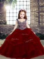 Enchanting Straps Sleeveless Lace Up Little Girls Pageant Dress Red Tulle(SKU PAG1254-5BIZ)