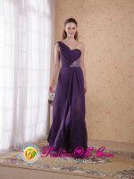 Kula Hawaii/HI Purple Empire Floor-length Beading and Ruch Chiffon Quinceanera Dama Dress With One Shoulder
