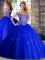 Popular Off The Shoulder Sleeveless Brush Train Lace Up Quinceanera Gowns Royal Blue Tulle