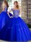 Popular Off The Shoulder Sleeveless Brush Train Lace Up Quinceanera Gowns Royal Blue Tulle