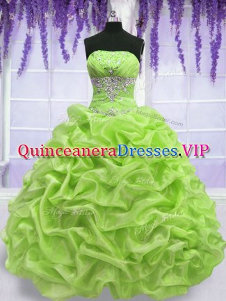 Yellow Green Sleeveless Beading and Pick Ups Floor Length Sweet 16 Dresses
