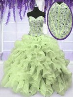 Yellow Green Sleeveless Organza Lace Up Sweet 16 Dresses for Military Ball and Sweet 16 and Quinceanera