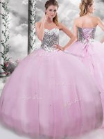 Exceptional Lilac Ball Gowns Tulle Sweetheart Sleeveless Beading Lace Up Quinceanera Gowns Brush Train