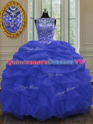 Scoop Sleeveless Organza Quince Ball Gowns Beading and Pick Ups Lace Up