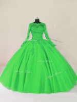 Delicate Green Long Sleeves Tulle Zipper Sweet 16 Dresses for Sweet 16 and Quinceanera