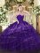 Fine Purple Sleeveless Floor Length Embroidery and Ruffled Layers Zipper Sweet 16 Quinceanera Dress