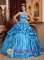 Colon Cuba Ball Gown Blue Pick-ups Embroidery with glistening Beading Quinceanera Dress With Floor-length
