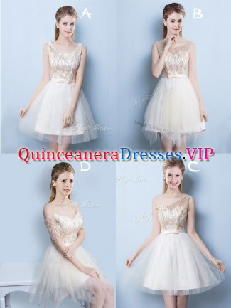 Fancy Square Sequins Champagne Sleeveless Tulle Lace Up Vestidos de Damas for Prom and Party and Wedding Party