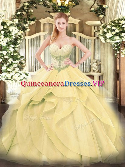 Exquisite Sweetheart Sleeveless Tulle Vestidos de Quinceanera Beading and Ruffles Lace Up - Click Image to Close