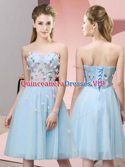 Light Blue Sleeveless Appliques Knee Length Quinceanera Court Dresses - Click Image to Close