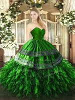Romantic Green Organza and Taffeta Zipper Quinceanera Court of Honor Dress Sleeveless Floor Length Embroidery and Ruffles(SKU SJQDDT1620002-2BIZ)