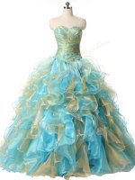 Most Popular Multi-color Ball Gowns Organza Sweetheart Sleeveless Beading and Ruffles Floor Length Lace Up Ball Gown Prom Dress(SKU SWQD202BIZ)