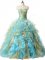 Most Popular Multi-color Ball Gowns Organza Sweetheart Sleeveless Beading and Ruffles Floor Length Lace Up Ball Gown Prom Dress