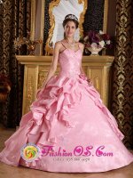 Beading and Appliques Decorate Bodice Simple Pink Straps Taffeta Ball Gown Quinceanera Dress In Grand Canyon AZ　(SKU QDZY237y-4BIZ)