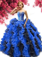 Sweetheart Sleeveless Lace Up Quinceanera Dresses Blue And Black Organza