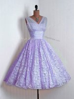 New Style A-line Quinceanera Court Dresses Lavender V-neck Lace Sleeveless Mini Length Lace Up