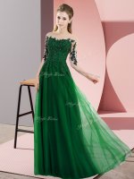 Popular Dark Green Chiffon Lace Up Court Dresses for Sweet 16 Half Sleeves Floor Length Beading and Lace(SKU BMT0386-9BIZ)