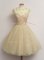 Ideal Ball Gowns Vestidos de Damas Champagne Scoop Tulle Cap Sleeves Knee Length Lace Up