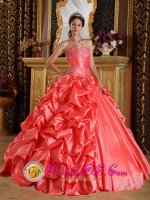 Driggs Idaho/ID Stylish Orange Red Emboridery and Beading Sweet 16 Dress With Sweetheart Strapless Taffeta