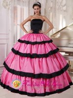 Richmond Kentucky/KY Sexy Rose Pink and Black Quinceanera Dress For Strapless Taffeta Ball Gow