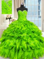 Organza Sleeveless Floor Length Quince Ball Gowns and Beading and Ruffles and Ruching