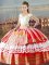 Luxury White And Red Lace Up V-neck Embroidery and Ruffled Layers Sweet 16 Dresses Satin Sleeveless