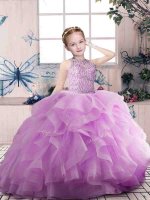 Beautiful Sleeveless Zipper Floor Length Beading and Ruffles Pageant Dress for Teens