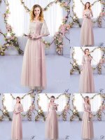 Lovely Lace and Belt Vestidos de Damas Pink Side Zipper Half Sleeves Floor Length(SKU BMT0387-2BIZ)