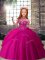 Floor Length Lace Up Little Girls Pageant Gowns Fuchsia for Party and Wedding Party with Beading