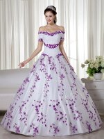 Organza Short Sleeves Floor Length Sweet 16 Quinceanera Dress and Embroidery