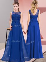 Discount Royal Blue Chiffon Zipper Scoop Sleeveless Floor Length Quinceanera Court Dresses Beading and Appliques