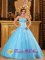 Zwiesel Baby Blue and White Appliques Ruching Bodice For Quinceanera Dress With Sweetheart Neckline and Tulle Skirt.