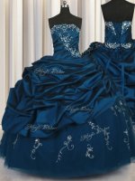 Custom Design Teal Ball Gowns Beading and Appliques and Embroidery and Pick Ups Vestidos de Quinceanera Lace Up Taffeta Sleeveless Floor Length(SKU PSSW0477-5BIZ)