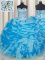 Free and Easy Beading and Ruffles and Pick Ups Sweet 16 Dresses Blue Lace Up Sleeveless Floor Length