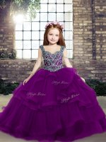 Attractive Sleeveless Floor Length Beading Lace Up Kids Pageant Dress with Purple(SKU PAG1254-3BIZ)